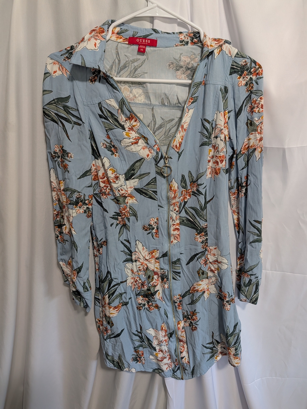GUESS Light Blue Floral Zip-Front Women’s Dress